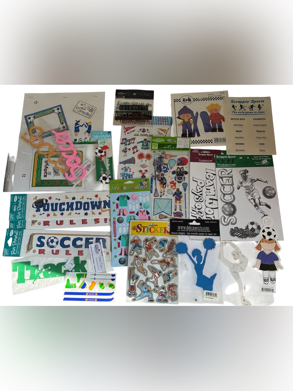VINTAGE SPORTS SCRAPBOOK SUPPLIES STICKERS DIE CUT SOCCER CRAFTS